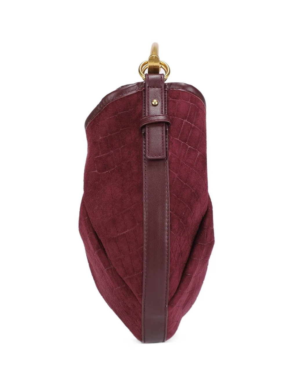 Black Croc-Embossed Suede Hobo Bag with Gold Handle